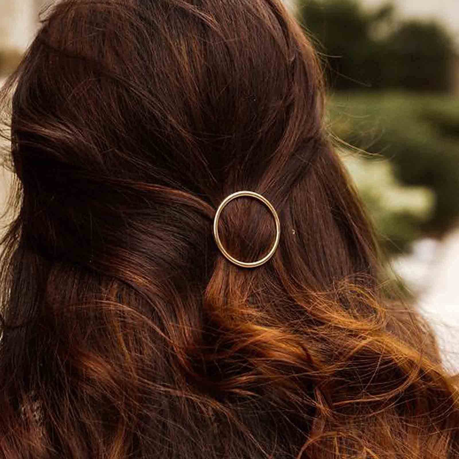 Yheakne Circle Hair Clip Barrette Hollow Round Gold Hair Clamp Hairpin Minimalist Bobby Pin Geometry Metal Hair Accessories for Women and Gilrs (Gold Circle)