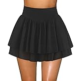 Hragc Womens Mini Pleated Skirt Skort Flowy High Waisted Ruffle Tennis Athletic Skirt for Women with Shorts Underneath Pocket