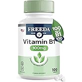 Freeda Vitamin B1 Thiamine 100mg - Supports Energy Metabolism, Nervous System Health - Kosher, Vegan, Gluten Free - Thiamin HCl 100 mg Vitamin B 1 - Pure Vit B1 Vitamin Thiamine B1 Supplement (100 Ct)