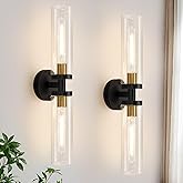 Indoi Wall Sconces Set of Two, 22" Black and Gold Bathroom Sconces with Clear Glass, Hardwired Modern Sconces Wall Decor Set 