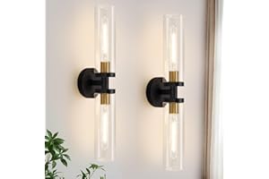 Indoi Wall Sconces Set of Two, 22" Black and Gold Bathroom Sconces with Clear Glass, Hardwired Modern Sconces Wall Decor Set of 2 Wall Light fixtures for Bathroom Mirror Living Room Hallway Bedroom