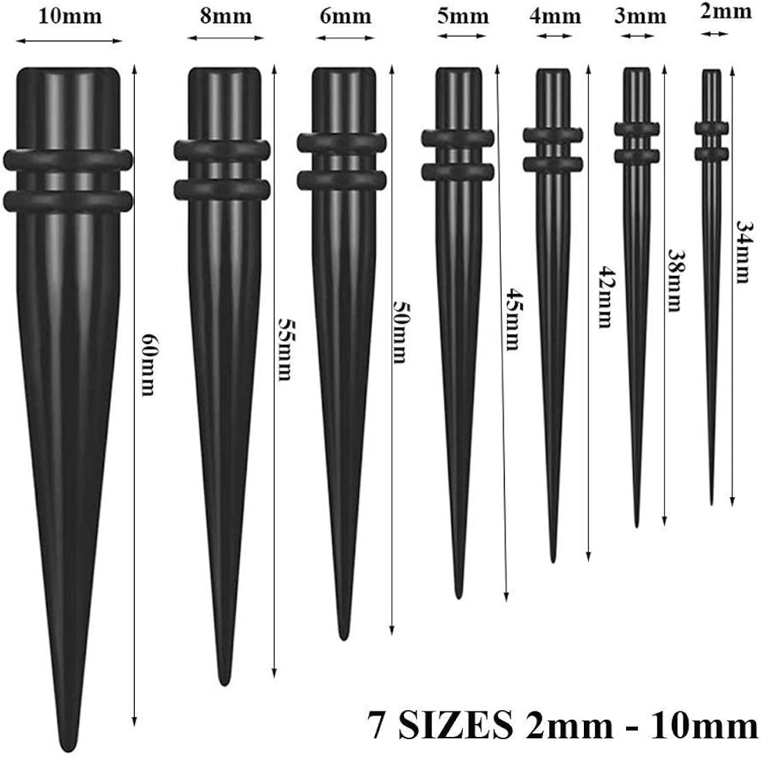 Ear Stretching Stretchers Kit Acrylic - BOOM 14Pcs Ear Tapers + 14Pcs Ear Tunnels Expanders Black for Men/Women Body Piercing 2mm-10mm - Image 4