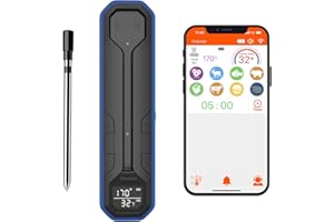DEWJOM Wireless Meat Thermometer – Digital Cooking Thermometer with Wireless Probe – 500Ft Remote Range Food Thermometer – with iOS & Android Read App -Preprogrammed Temperatures for BBQ, Oven, Grill