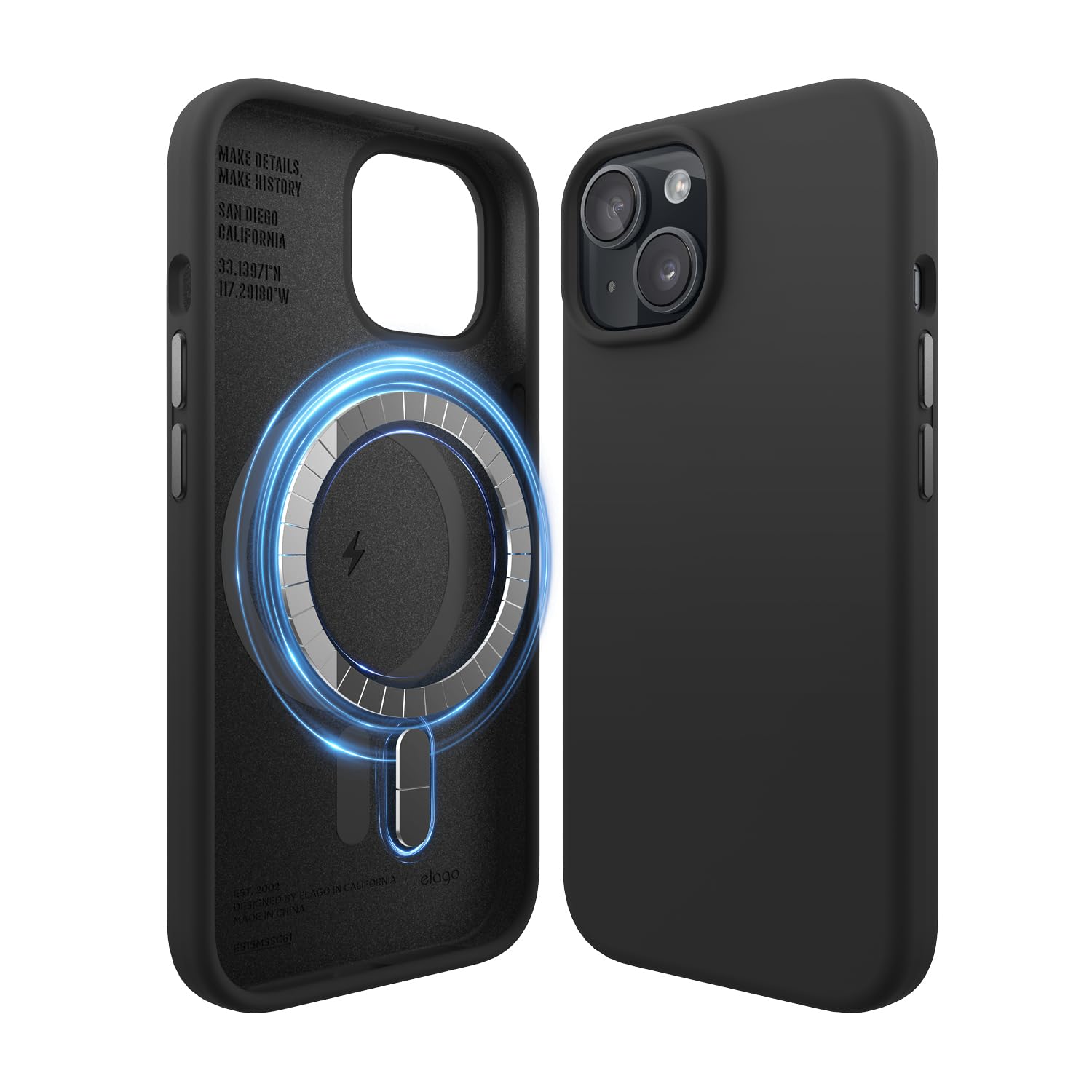 elago Magnetic Silicone Case Compatible with iPhone 15 Case, Compatible with MagSafe All Accessories, Built-in Magnets, Premium Silicone, Full Body Protective Cover [5 Layer Structure] (Black) — image 1