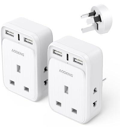 Aodeng UK to Australia 6-IN-1 Plug Adapter 2 USB Type I Shaver UK NZ AU