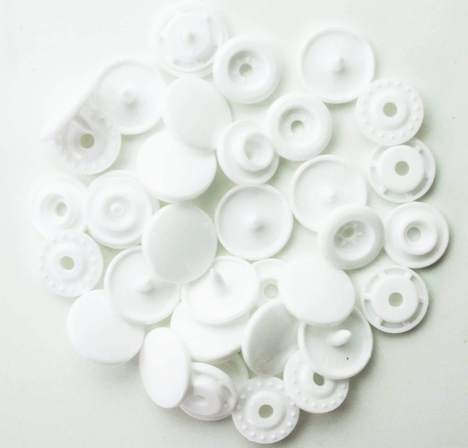 100 Sets - Size 20 (T5) - KAM Plastic/Resin Snaps for Diapers/Bibs/Cloth/PUL (White)