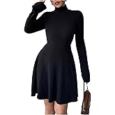 winkbay Women's Bell Long Sleeve Mini Dress Elegant Casual Mock Neck A Line Flowy Knit Sweater Dresses