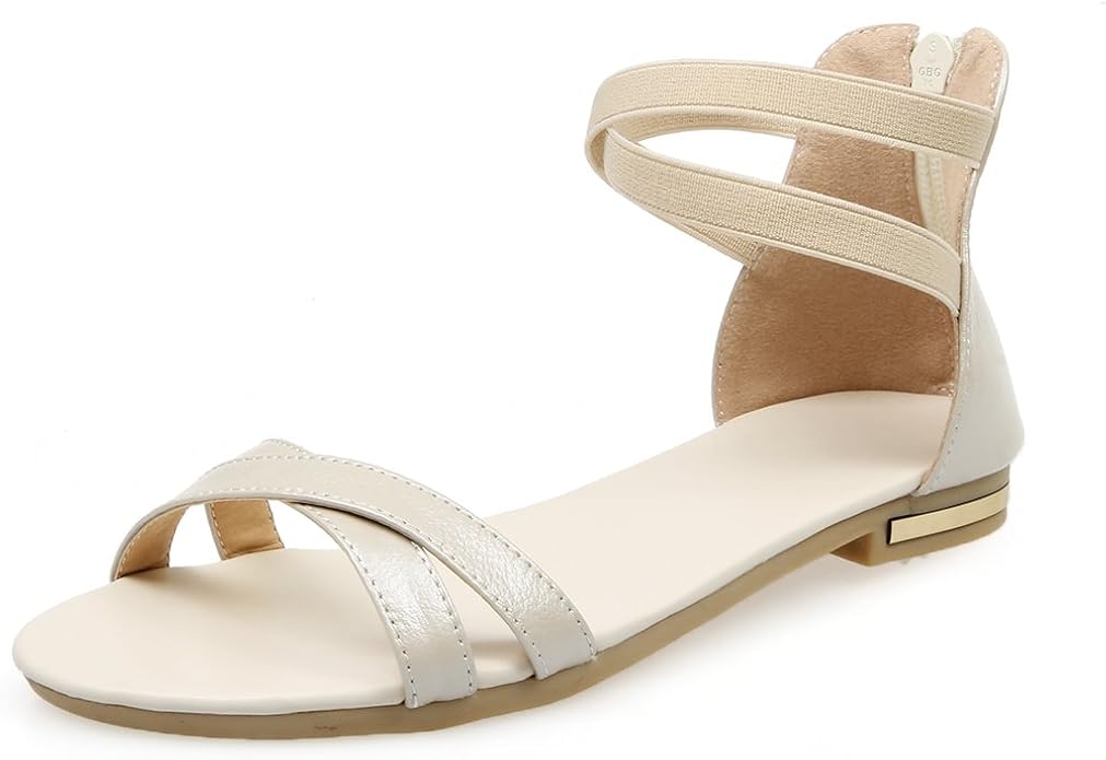 Amazon.com | Suizna Fashion Skidproof Flat Sandles Women's Ankle Strap Sandals White 9 D(M) US 