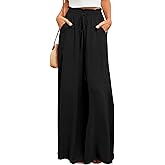 Ulovmi Women's Wide Leg Palazzo Pants High Waisted Flowy Lounge Trousers with Pockets