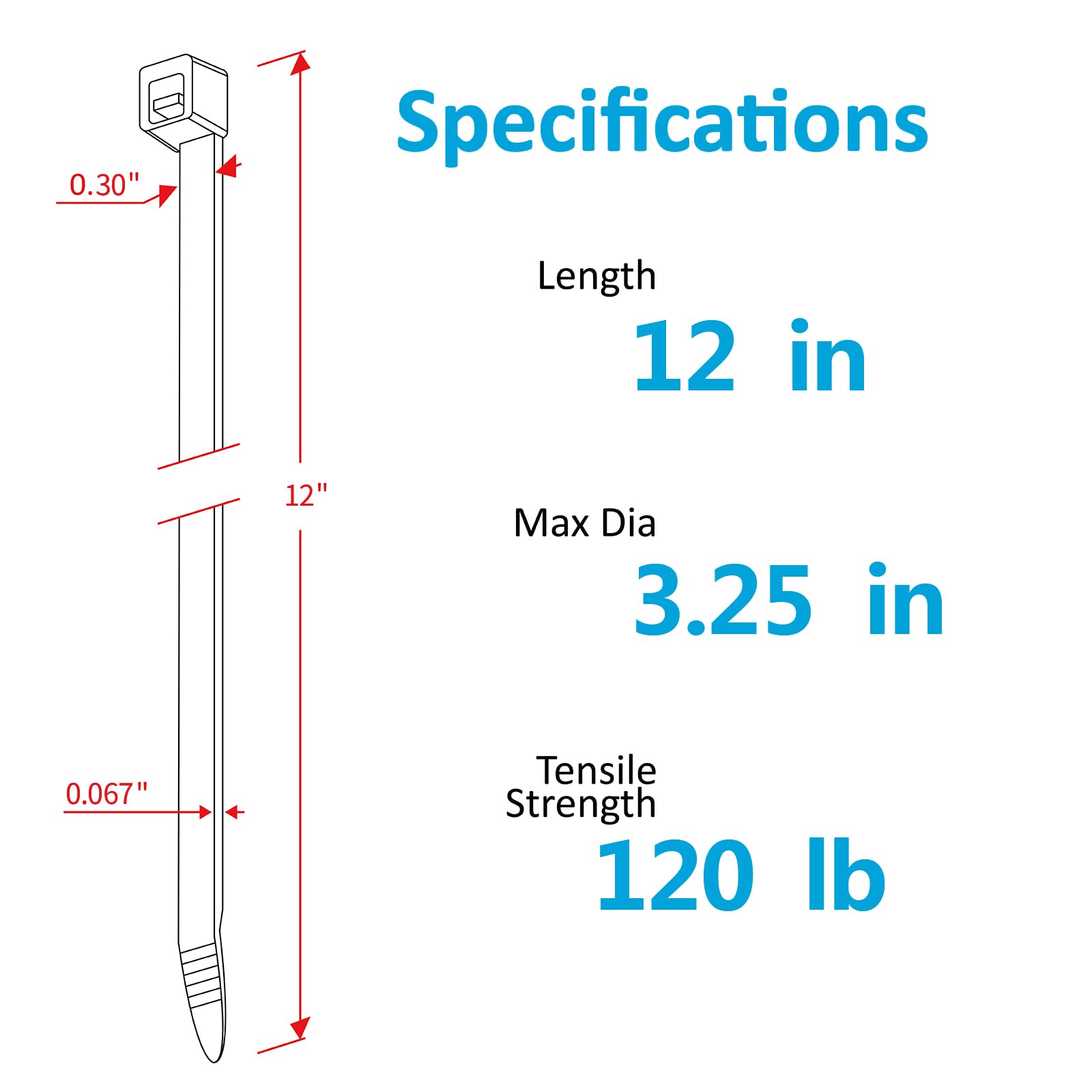 Zip Ties 12 inch Heavy Duty Zip Ties with 120 Pounds Tensile Strength, Black Cable Ties, 100 Pieces,by Karoka