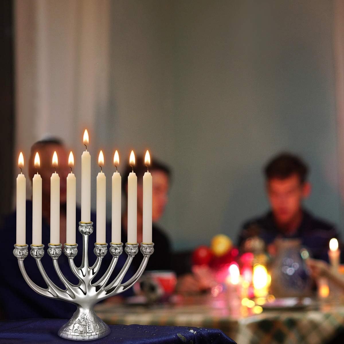 Unomor Sliver Hanukkah Menorahs, Chanukah Menorah with 9 Branches Resin Made: Home & Kitchen