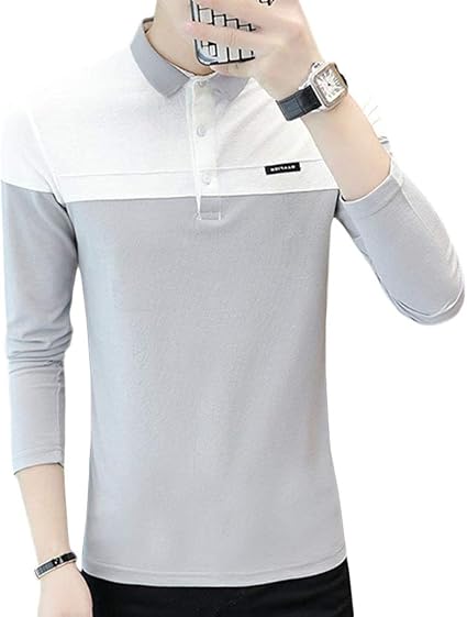 Amazon Bestmood ポロシャツ 長袖 メンズ スリム Tシャツ 折り襟 ゴルフウェア カットソー バイカラー ファッション ロンt カジュアル スポーツ風 Poloシャツ グレー 秋 ポロシャツ 通販