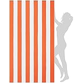 WILFA Extra Large Beach Towel - Oversized Mircofiber 40 x 70 inches, XL Striped Lightweight Pool Towel, Big Cabana Swim Travel Towel for Adults Mens Women,Coral