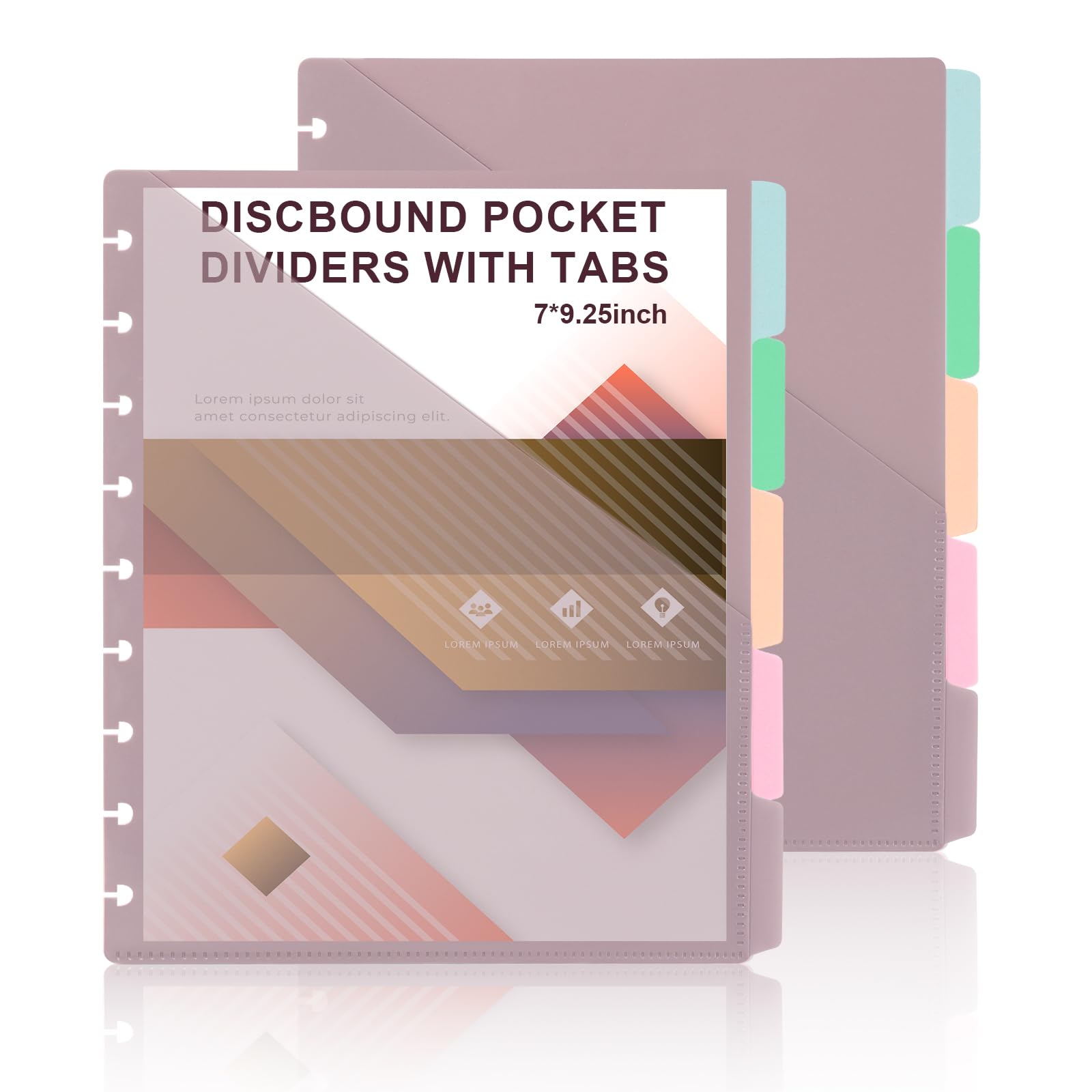 Photo 1 of 5 Tab 7 * 9.25 Inch Discbound Pocket Dividers with Tabs Planner Pockets Inserts Disc Notebook Accessories 9 Disc Planner Pocket Discbound Planner Cover for Document Discbound System (10)