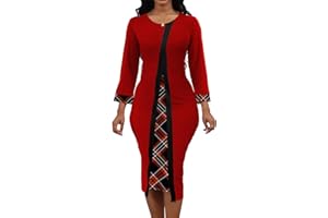 OXGMOKY Women's Dress Church Dresses Work Business Bodycon Split Sleeve Round Neck Floral Pencil Dresses