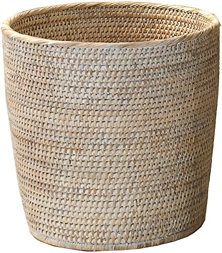 DWBA Malacca Round Small Countertop Vanity Wastebasket Trash Can - Rattan (Light Rattan)