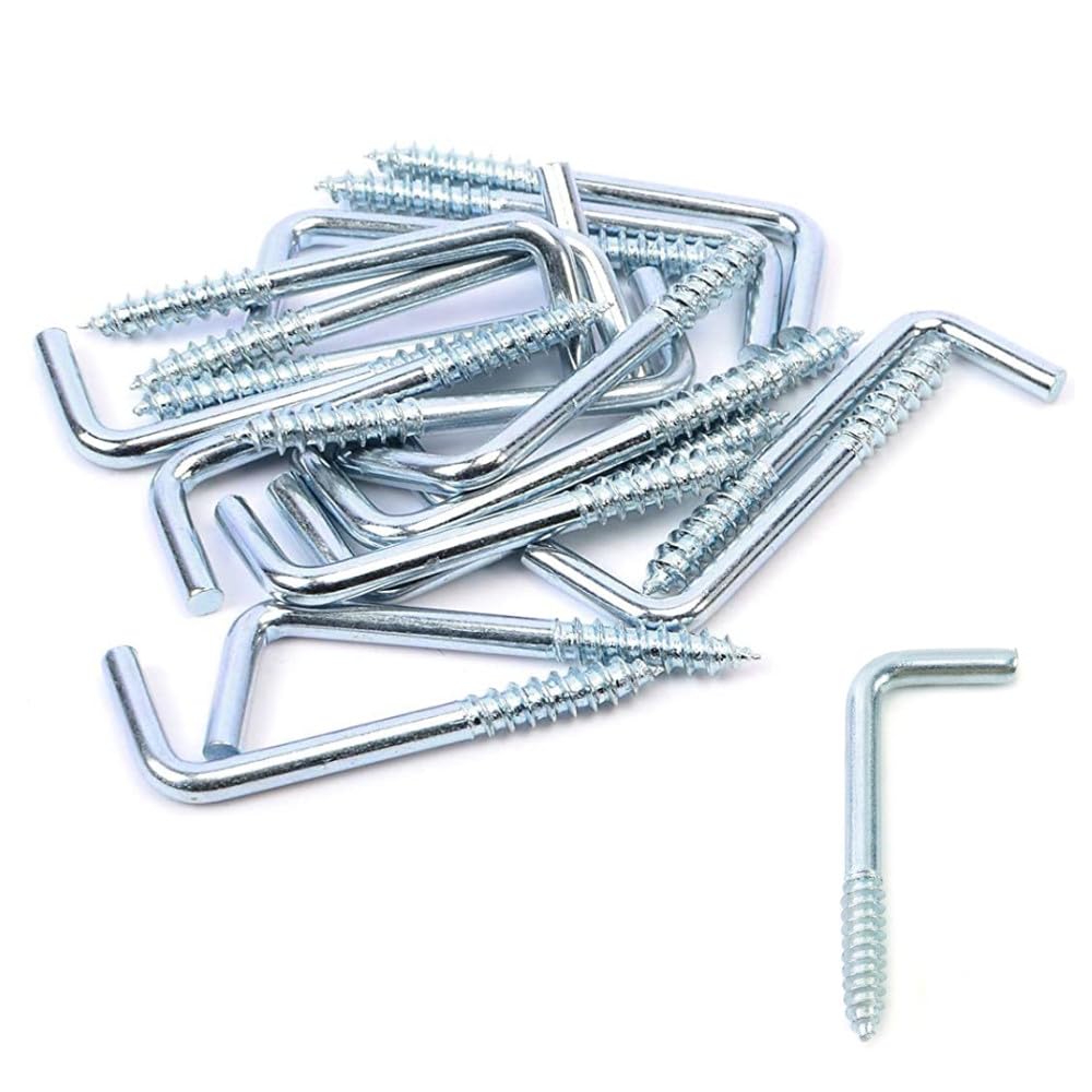 FARBEIR 50 Pcs Right Angle Hooks Zinc Plated L Hook Screws Self Tapping 7 Shape Screw Hooks M2.8 x 35 mm