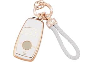 EKALA for Mercedes Benz Key Fob Cover, 4 Buttons Soft TPU Key Case Protector with Bling Keychain Fit for Mercedes Benz A B C 