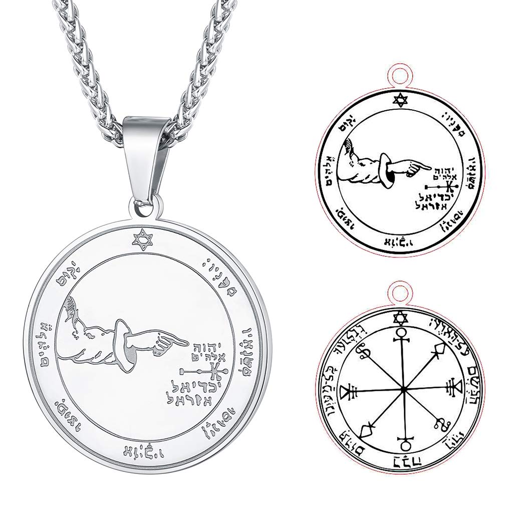 Silver Necklace for Boys Seals of Solomon Pendant Stainless Steel Coin Jewellery Pentacle of Moon Necklaces Monday Protection Amulets Catholic Gifts