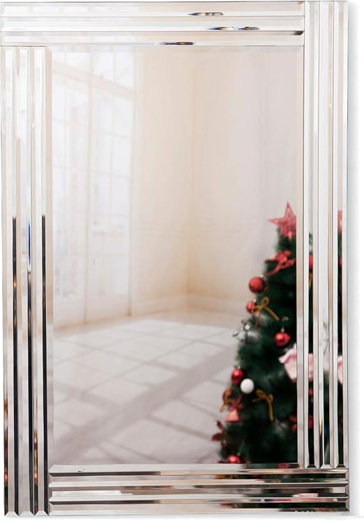 Richtop Wandspiegel Gross Rechteck Rahmenlos Venetian Schminkspiegel Schwarz Holz Backing Triple Abgeschragte Kante Wandmontage Fur Wohnzimmer Flur Barbershop 60 X 90 Cm Amazon De Kuche Haushalt