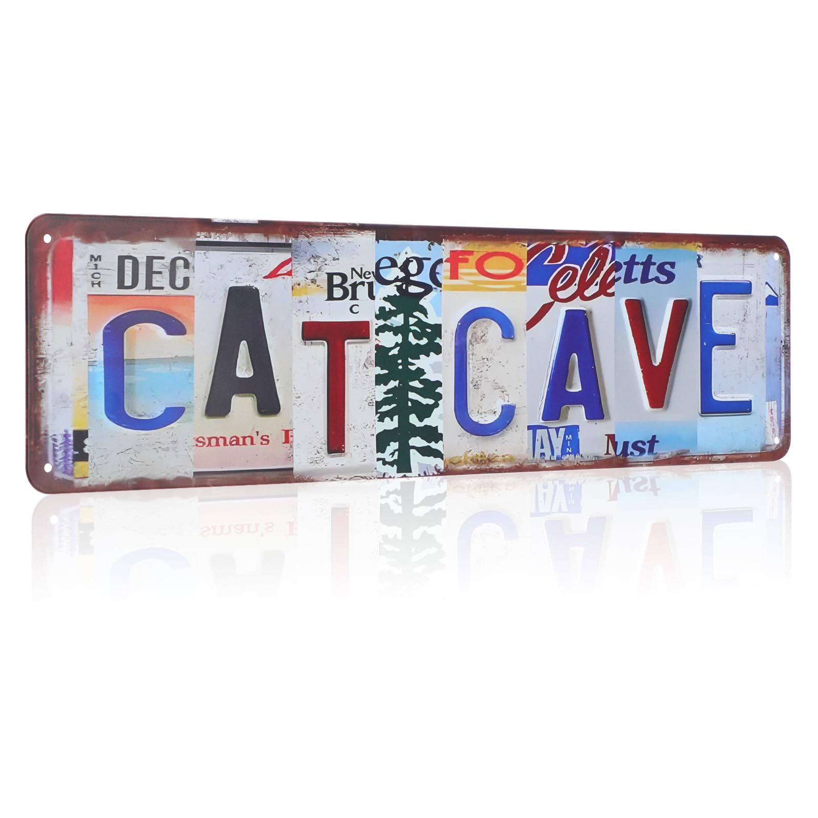 Photo 1 of Heclia Vintage Cat Cave Metal Tin Sign, Cat Room Decor Wall Art Decor for Home, Bathroom, Bar, Cafe, Farmhouse, Mixed Color Cats Design, Unique Gift for Cats Lovers