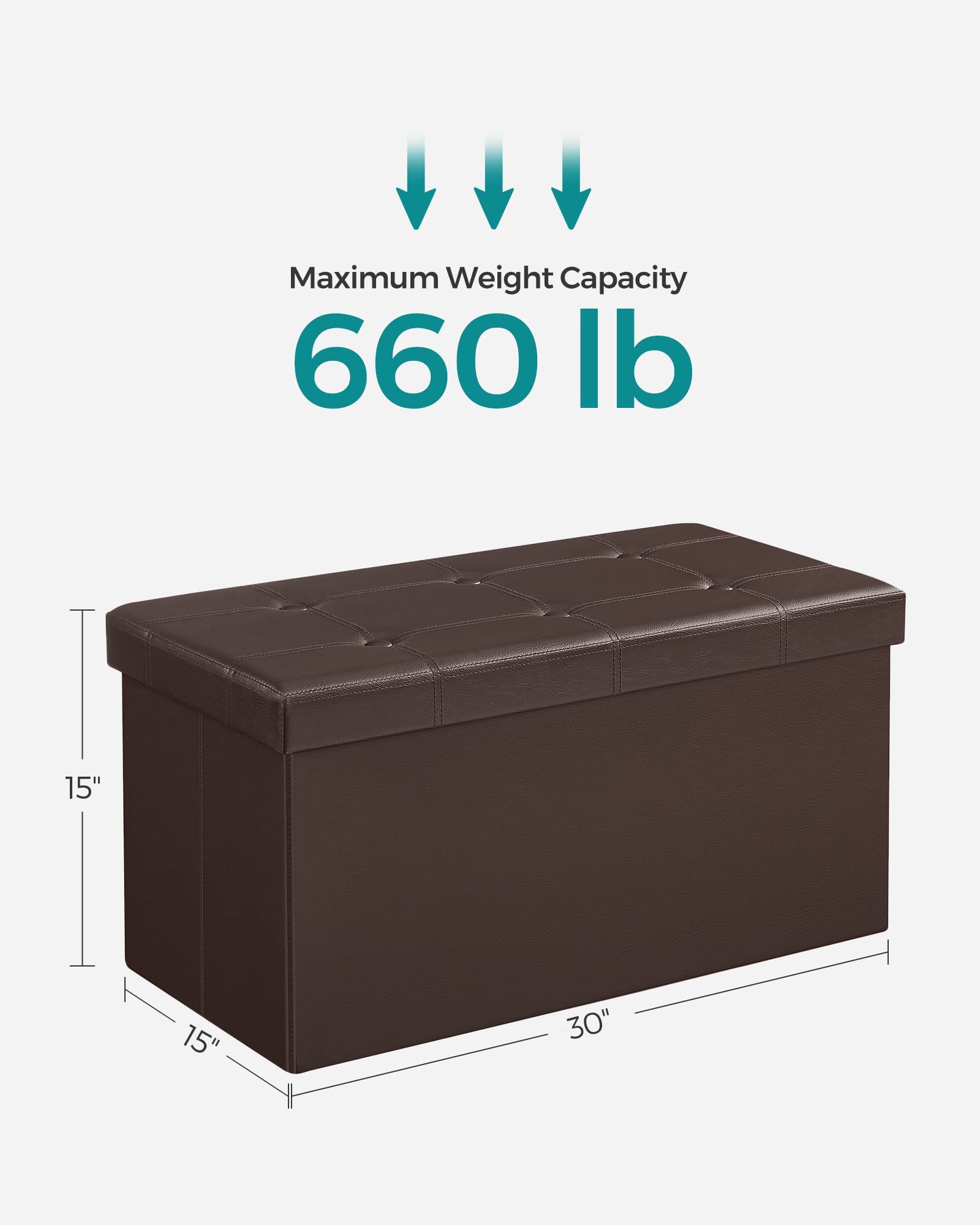 SONGMICS MAZIE Collection - 30 Inches Folding Storage Ottoman Bench, Ottoman with Storage, Foot Rest Stool, Load 660 lb, for Living Room, Synthetic Leather, Brown ULSF40Z