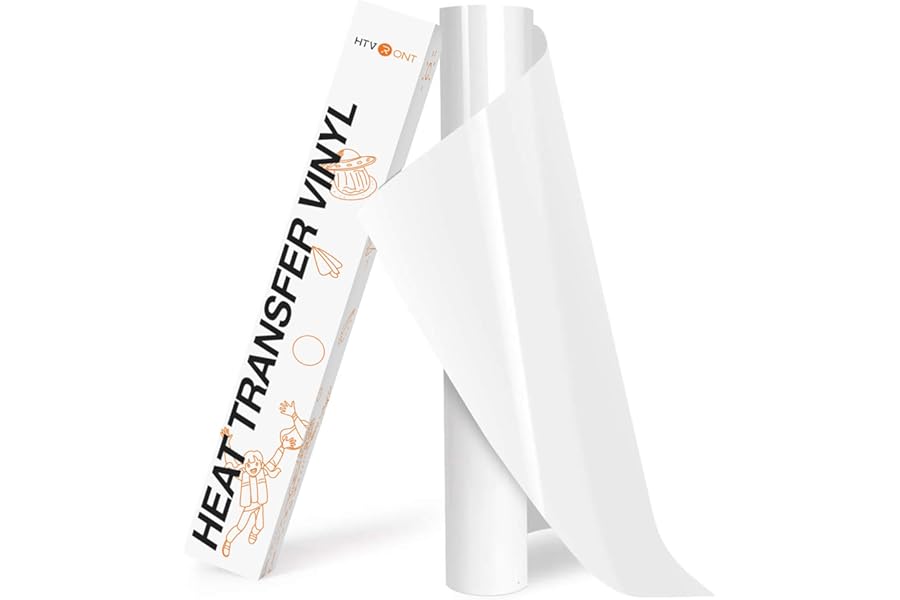 HTVRONT HTV Roll Heat Transfer Vinyl - 12" x 8ft White HTV Vinyl for Shirts, Iron on Vinyl for All Cutting Machine - Easy to Cut & Weed for Heat Transfer Design (White)