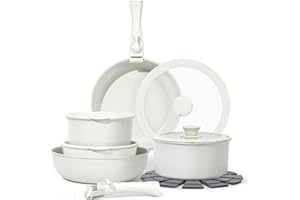 SODAY 15 Pcs Pots and Pans Set Non Stick,Kitchen Cookware Set Detachable Handle, Nonstick Induction Cookware Cooking Sets with Removable Handle, RV Cookware Set, Oven Safe PFAS and PFOA Free, White
