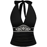 BEAUDRM Women's Western Tops Cowgirl Boho Tops 70s Cowboy Hippie Going Out Open Back Halter Tank