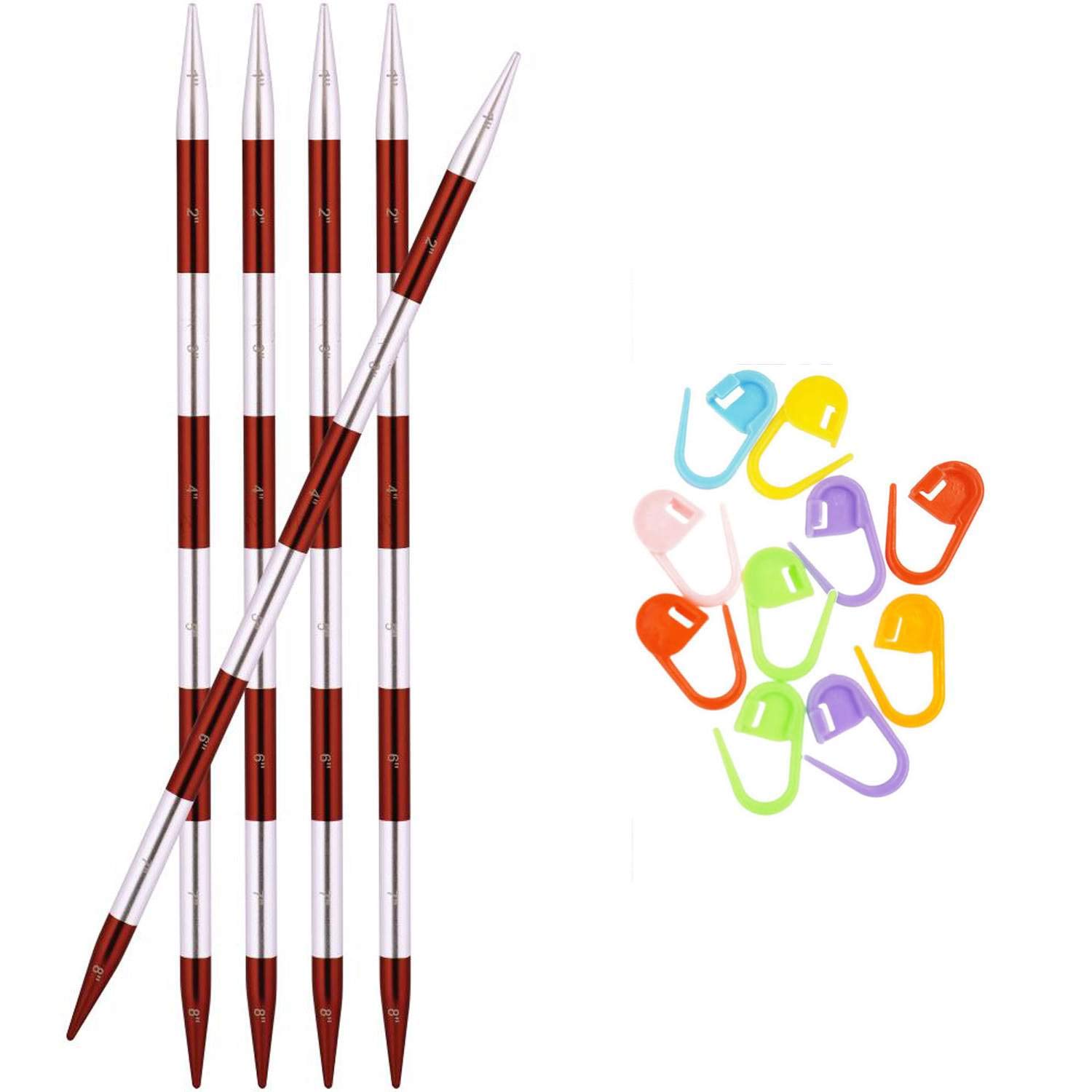 Knitter's Pride Knitting Needles SmartStix Double Pointed DPN 8 inches (Approx. 20cm) Size US 7 (4.5mm) Bundle with 10 Artsiga Crafts Stitch Markers