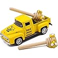Huray Rayho Mini Farm Fresh Honey Yellow Truck Toy with Faux Honey Dippers Farmhouse Honeybee Tiered Tray Decor Vintage Pickup Metal Truck Spring for Summer Bookshelf Table Kitchen Decors