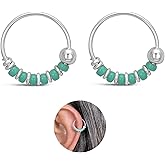 Handmade Silver Pair Small 10MM Cartilgae Helix Piercing Beaded Hoop Earrings, 925 Sterling Silver, Thin 22Gauge Turquoise Color Beads Hoops for women, By Miya Jewelry Creations