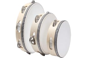 FengWu 3 Pack Tambourine for Adults Wooden Tambourine 6 inch 7 inch 10 inch Hand Held Tambourine Metal Jingles Single Row Instrument Handheld Tambourine Drum for Church, KTV, Musical Educational