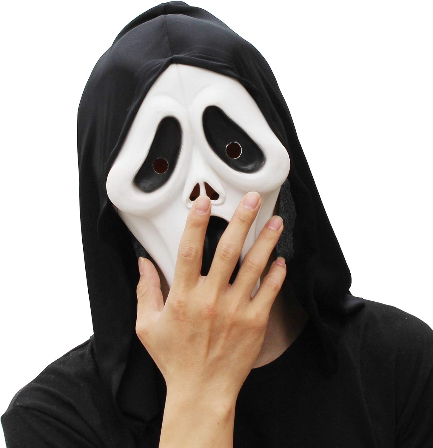 PartyHop Scream Mask Ghost Latex Full Head Masks Scary Masks for Halloween, White and Black - Image 4