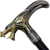 Silver Metal Golden Winged Dragon Cane 2pc Steel Shaft Travel Walking Stick
