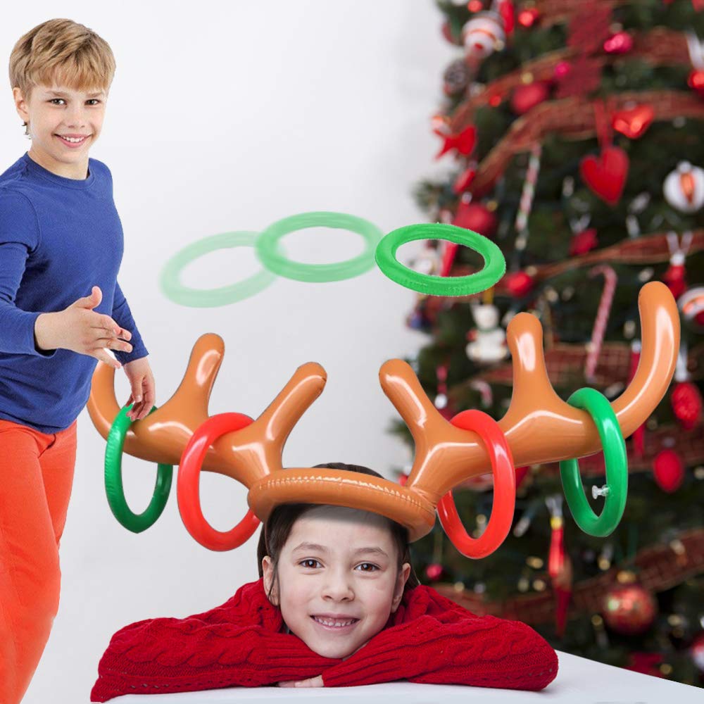 Koogel Inflatable Reindeer Antler Hat Ring Toss Game With Rings For Family Kids Christmas Party New Year Party Favors Toys Gifts