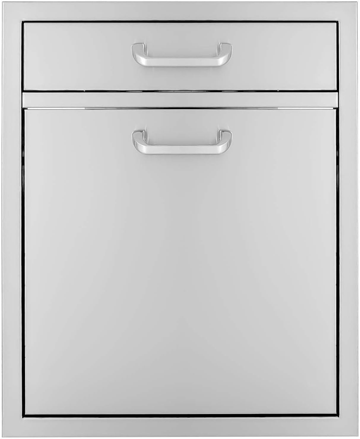 BBQGUYS Signature Series 20-Inch Single Drawer & Roll-Out Stainless Steel Trash/Recycling Bin Combo