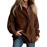 Fisoew Womens Oversized Sweatshirt Casual Snap Stand Collar Long Sleeve Pullover Tops Fall Travel Outfits