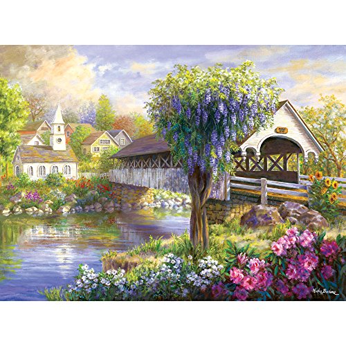 Bits And Pieces 500 Piece Jigsaw Puzzle For Adults Picturesque Covered Bridge 500 Pc Flowers By The Lake Jigsaw By Artist Nicky Boehme