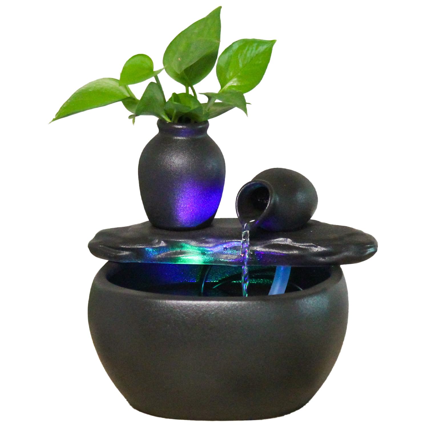 Photo 1 of Ceramic Tabletop Fountain Waterfall Fountain, Indoor Water Fountains with Color LED Lights, Waterfall Decor with ON/Off Switch for Home Office Bedroom