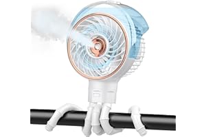Ausic Stroller Fan with Mist, 100ml Misting Portable Fan for Stroller, Baby Fans with Detachable Tripod, Baby Essentials, Clip on Fans for Crib, Treadmill, Car Seat, Outdoor