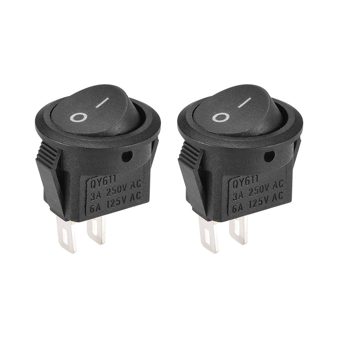 uxcell SPST Boat Rocker Switch Round Toggle Switch Black for Boat Marine 2pins ON/OFF AC 250V/3A 125V/6A 2pcs