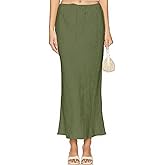 Skrtimory Linen Maxi Skirts with Lining Drawstring Flowy Flared Long Skirts for Women