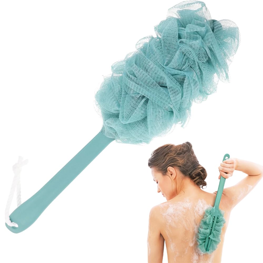 Rosenice Long Handled Back Scrubber for Shower (43CM) - Soft Loofah Sponge Bath Brush with Ergonomic Handle | Body Exfoliating Mesh Puff for Men & Women, Ideal for Hard-to-Reach Areas -Random Colour