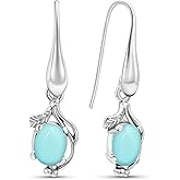 Turquoise Drop Earrings for Women in 925 Sterling Silver - December Birthstone - 30mm Length with 6x8mm Oval - Turquoise Earrings for Women - Timeless and Sophisticated - Perfect Gift