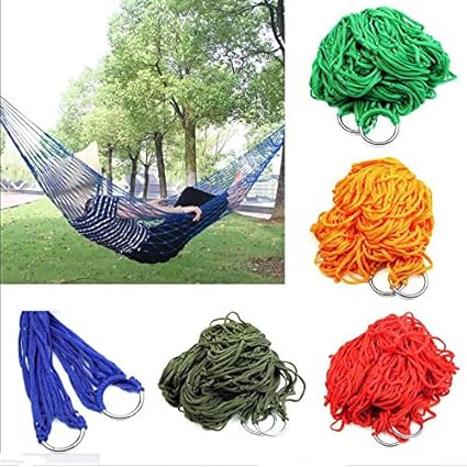 Sellify Blue : Nylon Hammock Hanging Portable Hot Outdoor Mesh New Swing Travel Camping Sleeping Bed