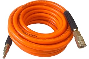 FURESN Air Hose 3/8 in x 50 ft, PVC, Reinforced Air Compressor Hose, Heavy Duty, Kink Resistant with 1/4 in Solid Brass Male Fittings, Bend Restrictors, for All Weather Flexibility, 300 PSI (50FT, Orange)