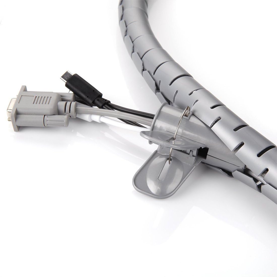 Sourcingmap 10mm Flexible Cable Organizer Spiral Tube Cable Wire Wrap Computer Manage Cord Gray 1.5M with Clip - Image 3