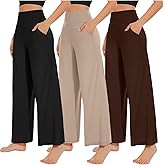 NEW YOUNG 3 Pack Women's Wide Leg Pants with Pockets High Waist Loose Sweatpants Casual Lounge Yoga Workout Palazzo