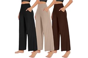 NEW YOUNG 3 Pack Women's Wide Leg Pants with Pockets High Waist Loose Sweatpants Casual Lounge Yoga Workout Palazzo